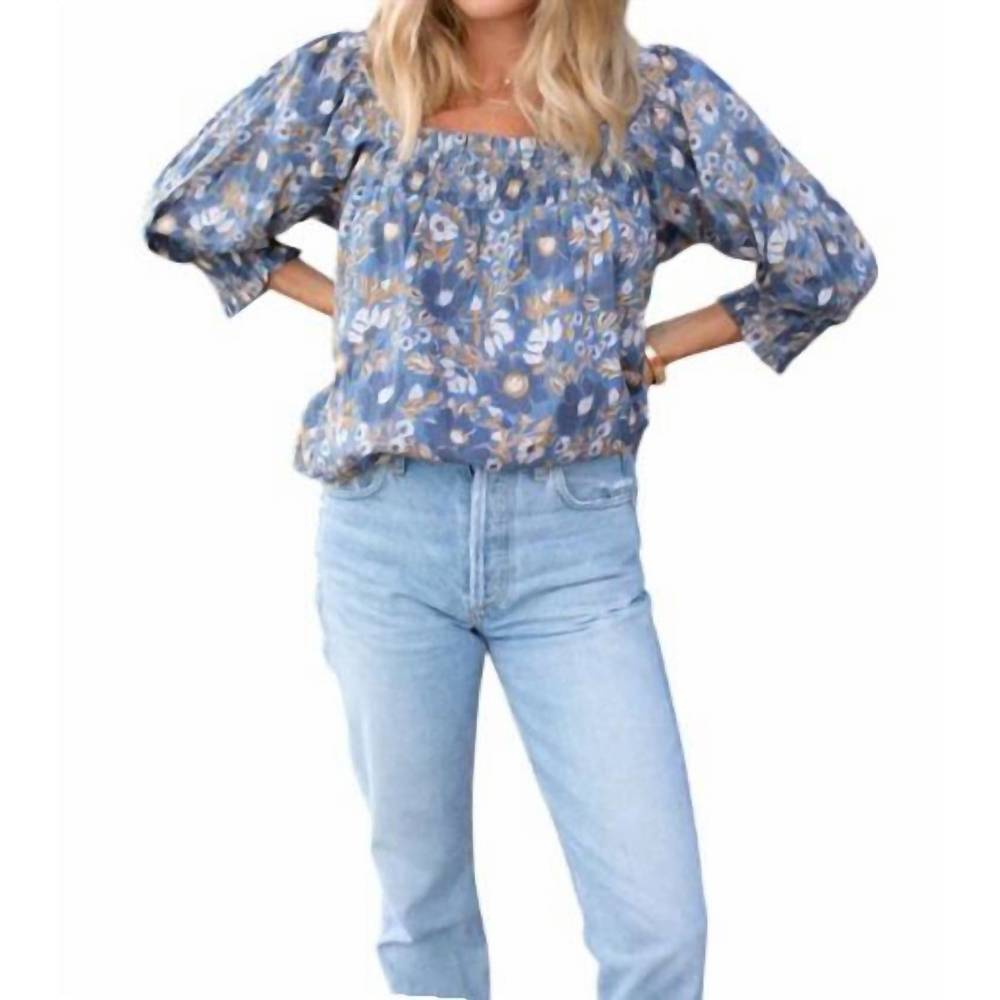 NEW MAREA meg orsay top in blue floral multi